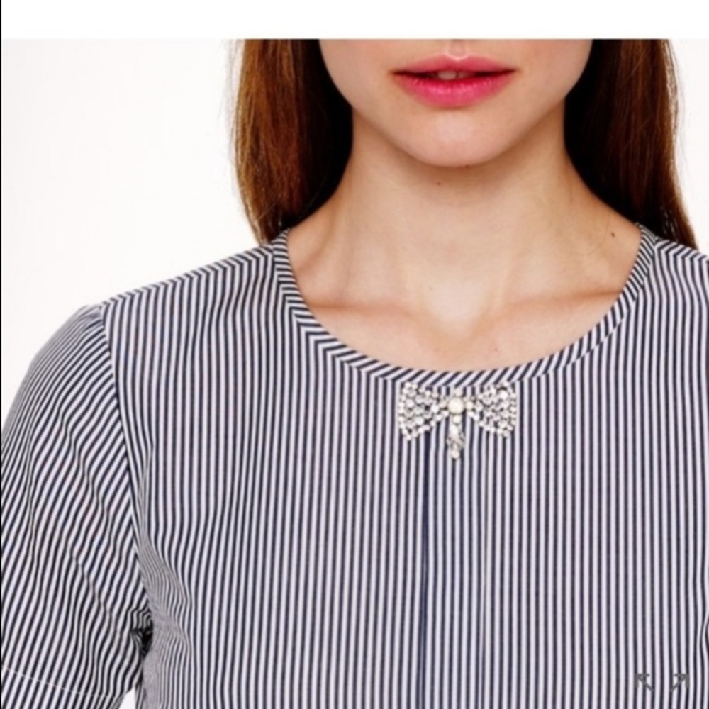 JCREW Pinstripe Top with Beaded Bow Tie